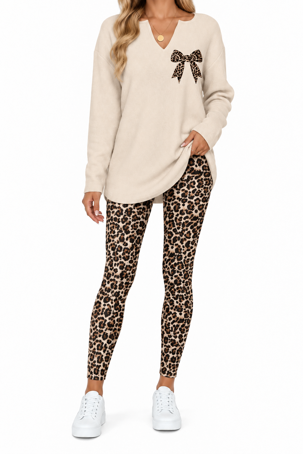 Women's 2-Piece Lounge Set – Long Sleeve Top & Plaid Leggings