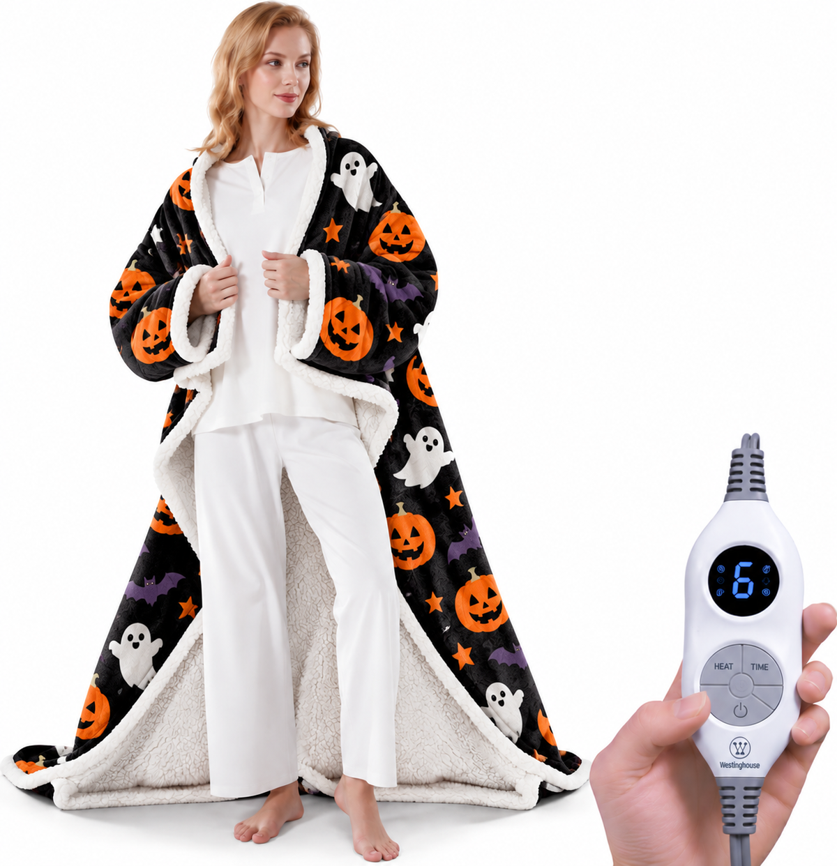 ❄️ Sherpa Wearable Electric Blanket 🎄 Overheat Protection & Auto-Shutoff Function