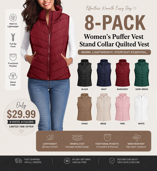Women's Sleeveless Puffer Vest - Warm & Stylish