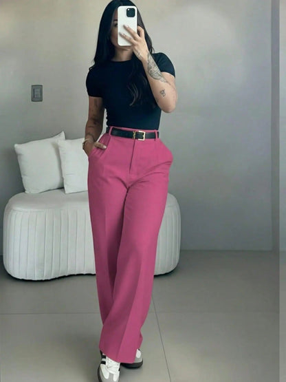 Women's High Waisted Straight Leg Suit Pants