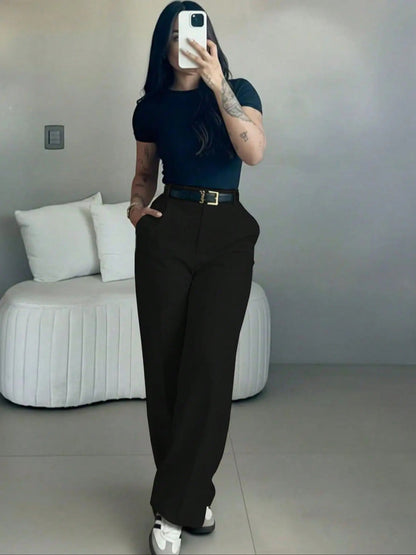 Women's High Waisted Straight Leg Suit Pants