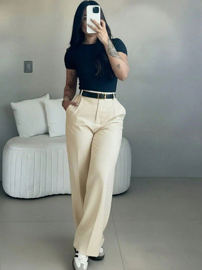 Women's High Waisted Straight Leg Suit Pants