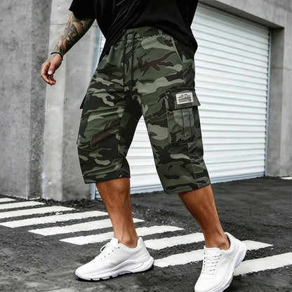 Camo Casual Cargo Shorts Set with Adjustable Waist