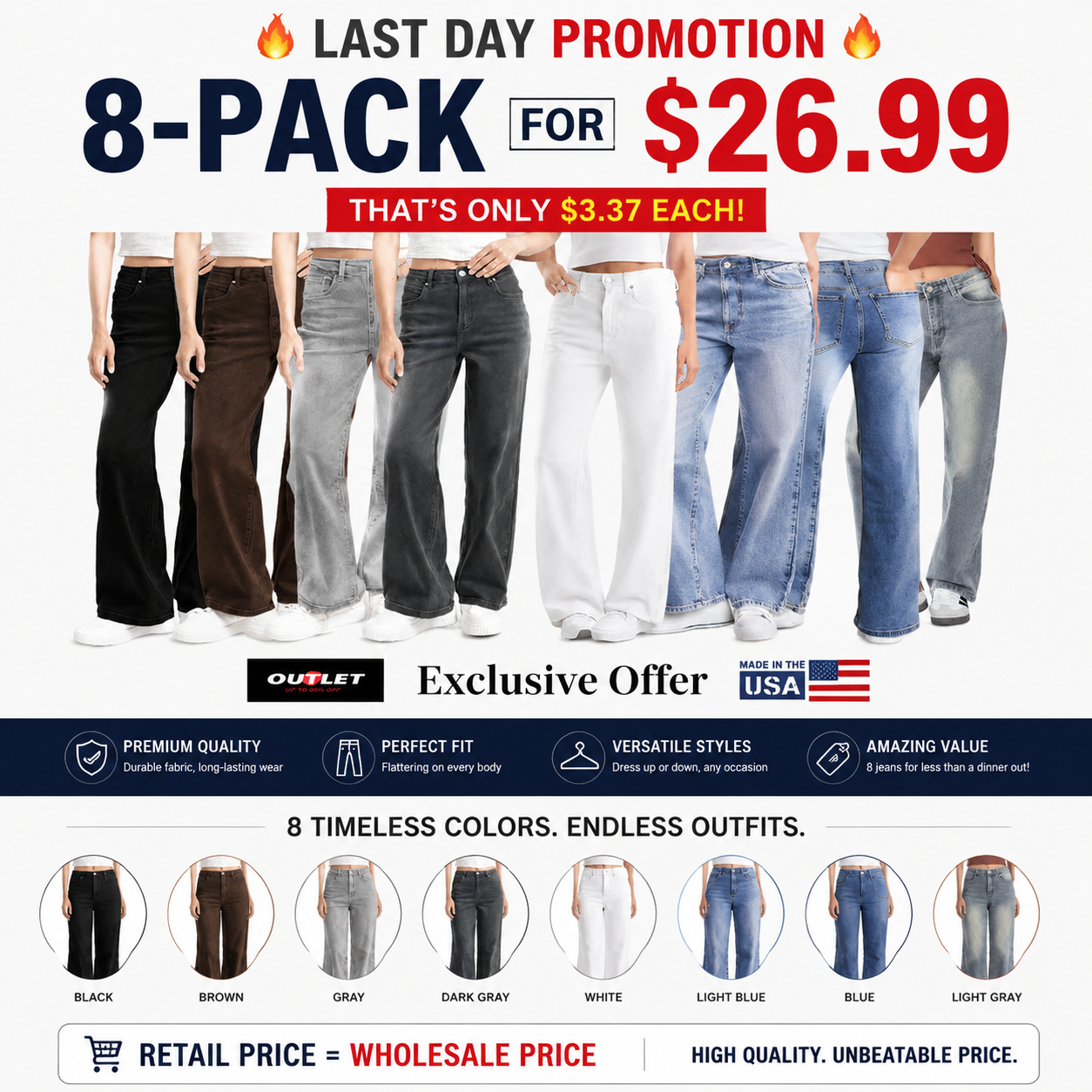 Women's Minimalist High Waist Denim Stretch Wide Leg Jeans