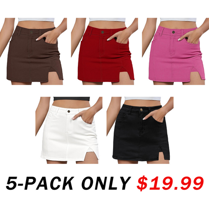 Women's Minimalist High-Waisted Denim Mini Skirt Shorts with Side Slit