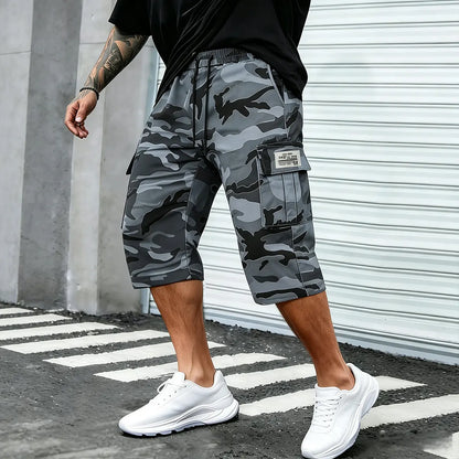 Camo Casual Cargo Shorts Set with Adjustable Waist