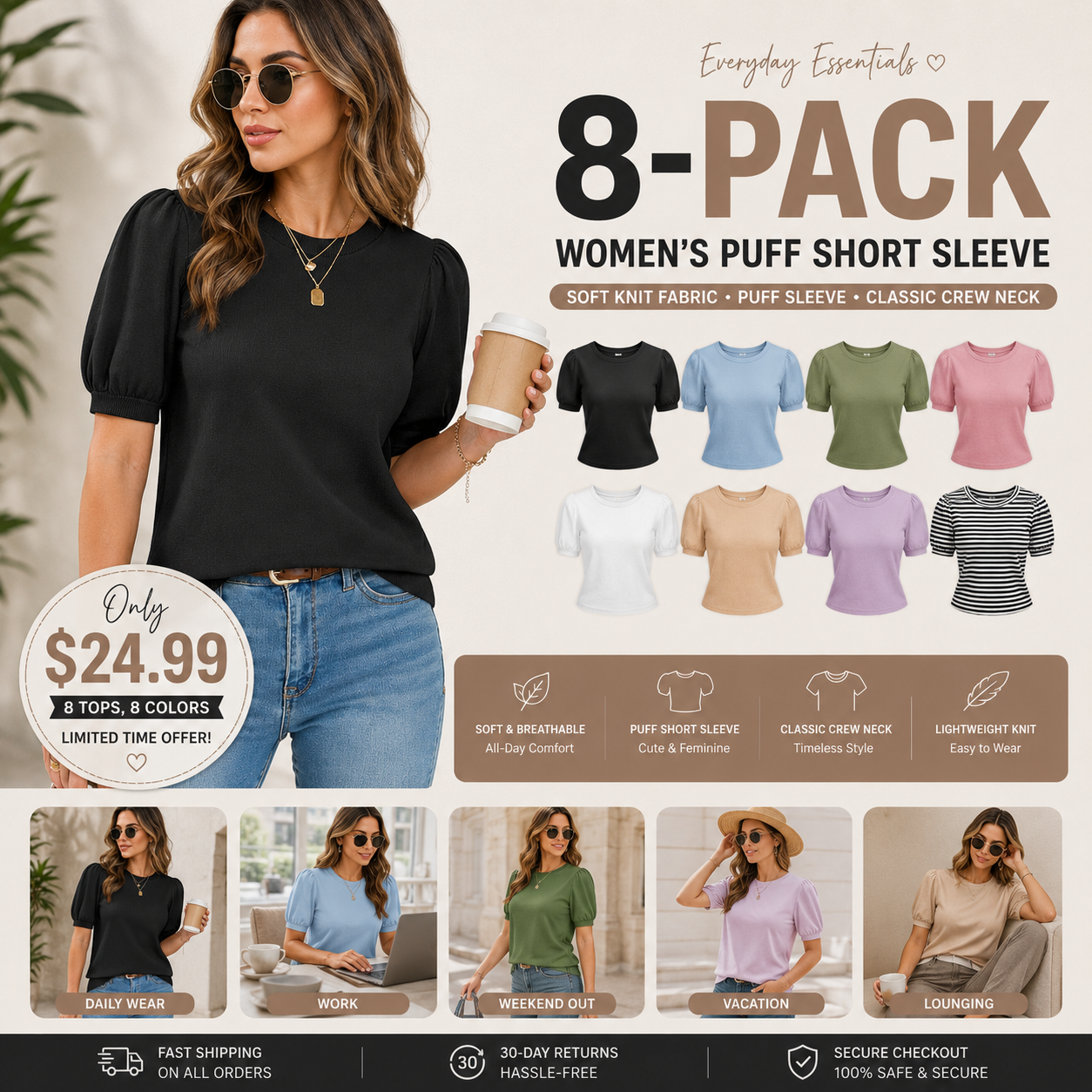 Women's Puff Short Sleeve Sweater