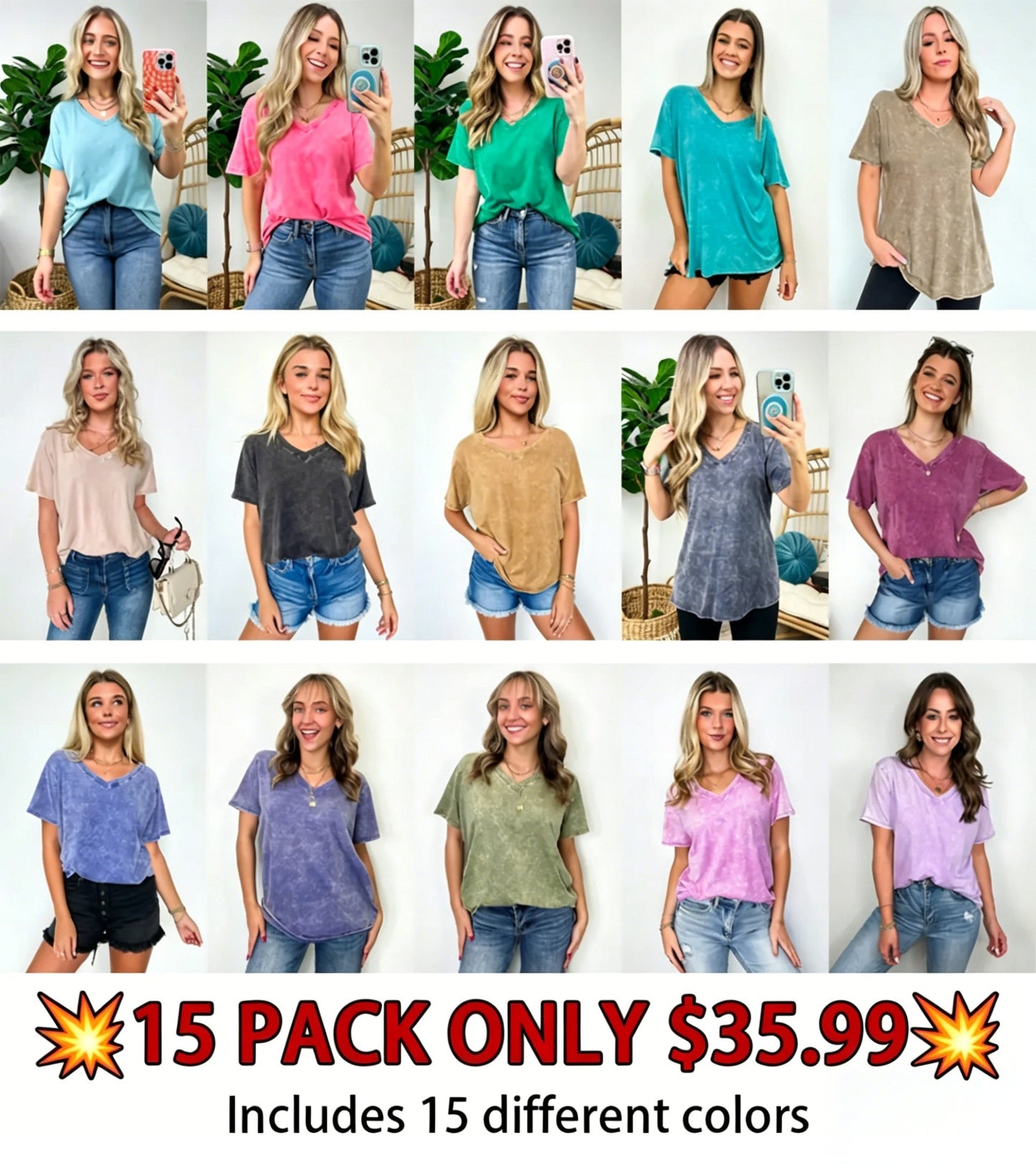 Acid Wash V-Neck Relaxed Fit Top - BACK IN STOCK