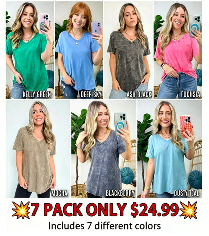Acid Wash V-Neck Relaxed Fit Top - BACK IN STOCK
