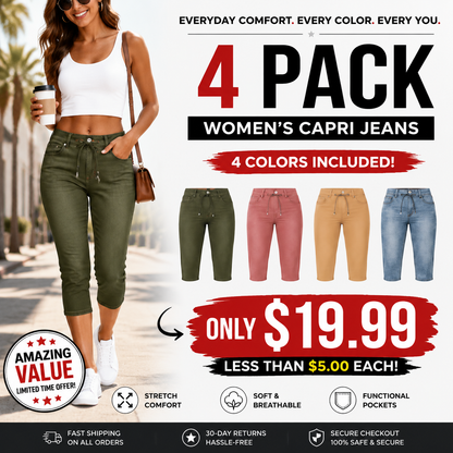 Wash Contrast Binding Double Button Drawstring Mid Waist High Stretch Fit Capri Jeans Pant