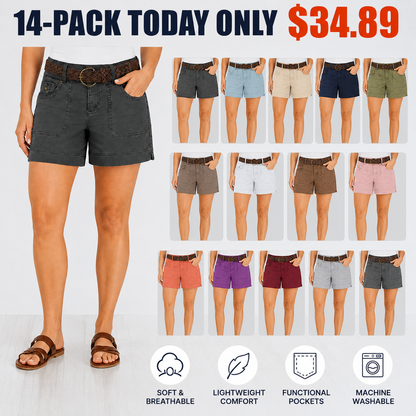 8 PACK Casual Summer Shorts – Split Side Flap Pocket Shorts Without Belt