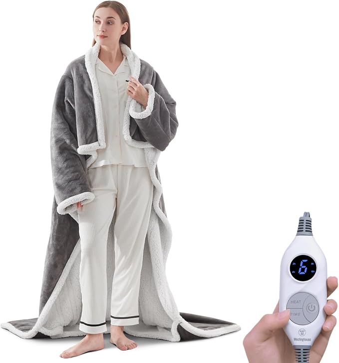 ❄️ Sherpa Wearable Electric Blanket 🎄 Overheat Protection & Auto-Shutoff Function