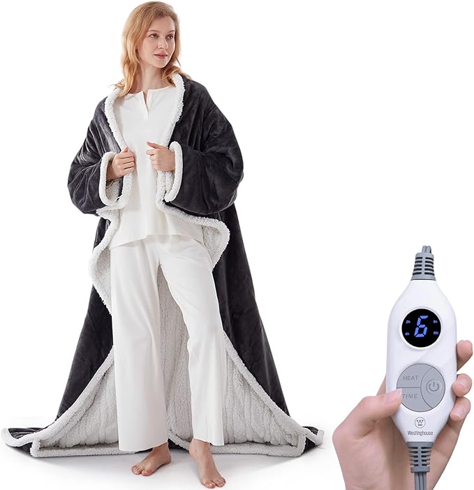 ❄️ Sherpa Wearable Electric Blanket 🎄 Overheat Protection & Auto-Shutoff Function
