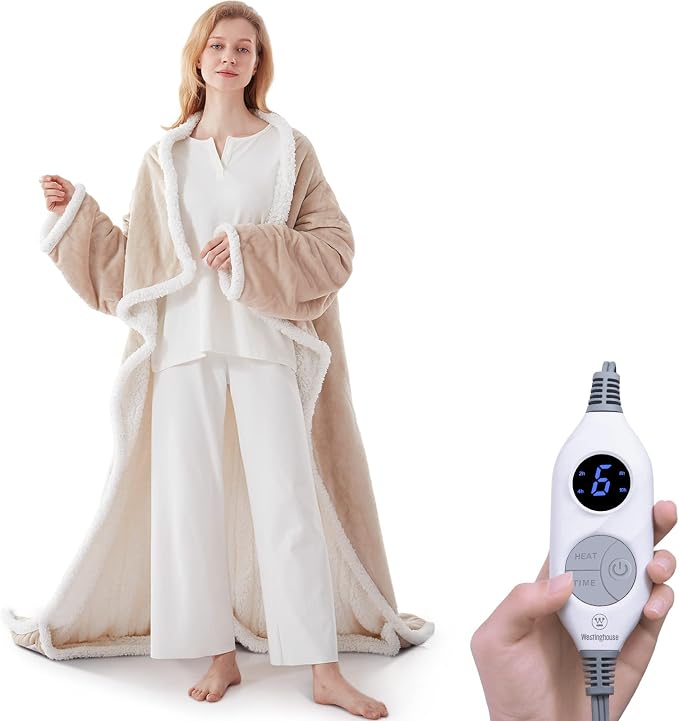 ❄️ Sherpa Wearable Electric Blanket 🎄 Overheat Protection & Auto-Shutoff Function