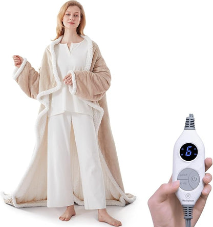❄️ Sherpa Wearable Electric Blanket 🎄 Overheat Protection & Auto-Shutoff Function