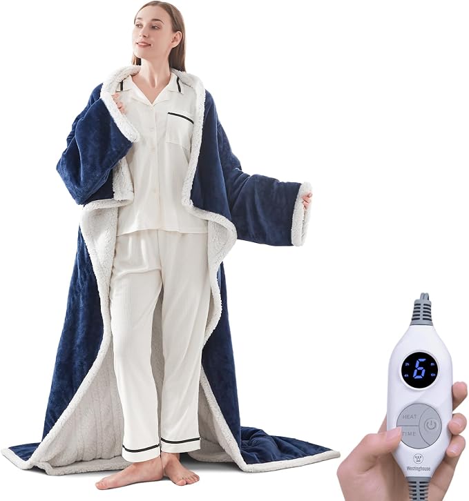 ❄️ Sherpa Wearable Electric Blanket 🎄 Overheat Protection & Auto-Shutoff Function