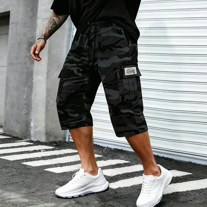 Camo Casual Cargo Shorts Set with Adjustable Waist