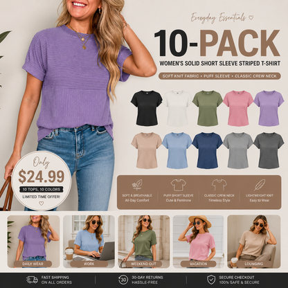 🌞 Women's Solid Short Sleeve Striped T-Shirt | 2026 Summer Collection 🌞
