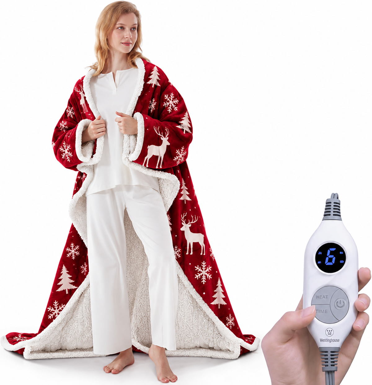 ❄️ Sherpa Wearable Electric Blanket 🎄 Overheat Protection & Auto-Shutoff Function