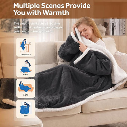 ❄️ Sherpa Wearable Electric Blanket 🎄 Overheat Protection & Auto-Shutoff Function