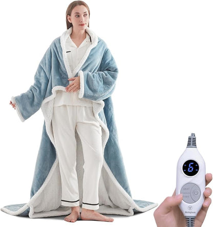 ❄️ Sherpa Wearable Electric Blanket 🎄 Overheat Protection & Auto-Shutoff Function