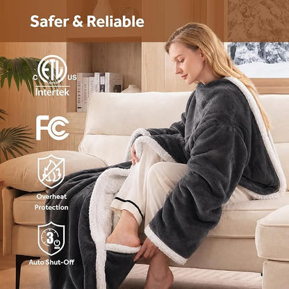 ❄️ Sherpa Wearable Electric Blanket 🎄 Overheat Protection & Auto-Shutoff Function