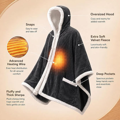 ❄️ Sherpa Wearable Electric Blanket 🎄 Overheat Protection & Auto-Shutoff Function