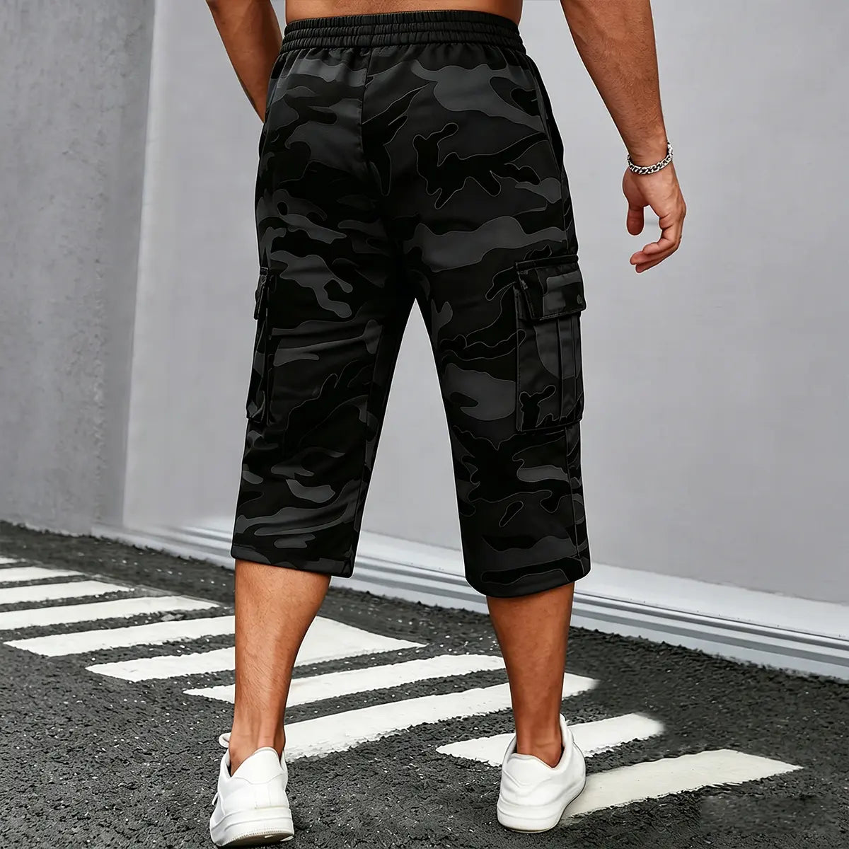 Camo Casual Cargo Shorts Set with Adjustable Waist