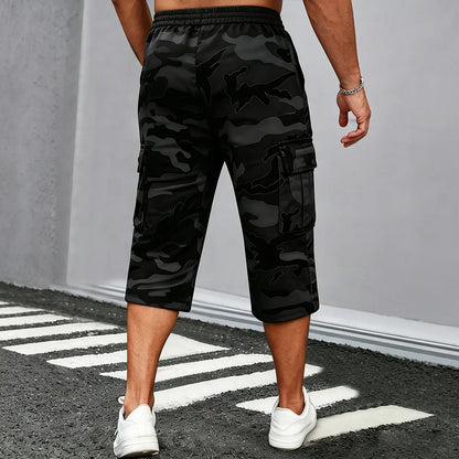 Camo Casual Cargo Shorts Set with Adjustable Waist