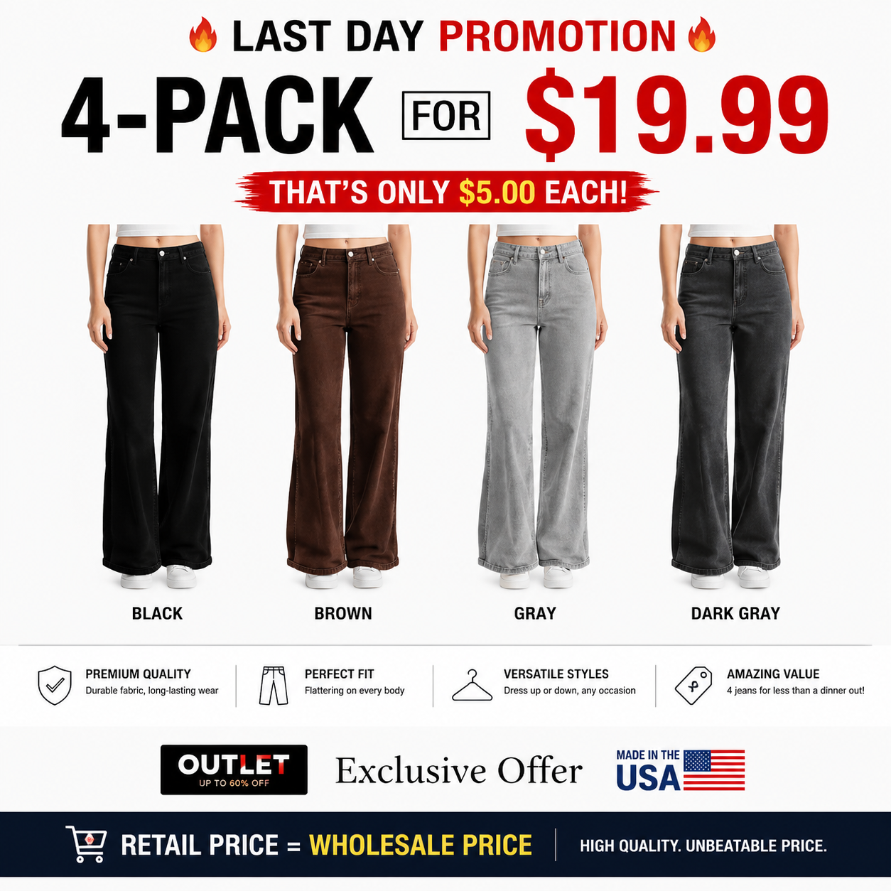 Women's Minimalist High Waist Denim Stretch Wide Leg Jeans