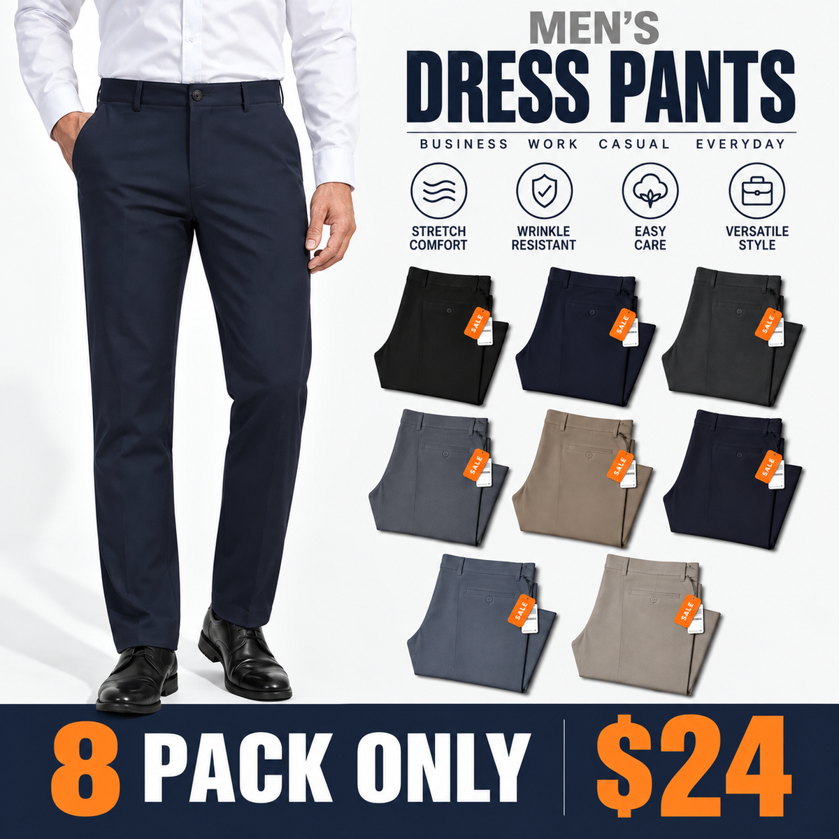 👍🔥Limited-Time Promotion-Stretch Dress Pants No Iron Golf Pants