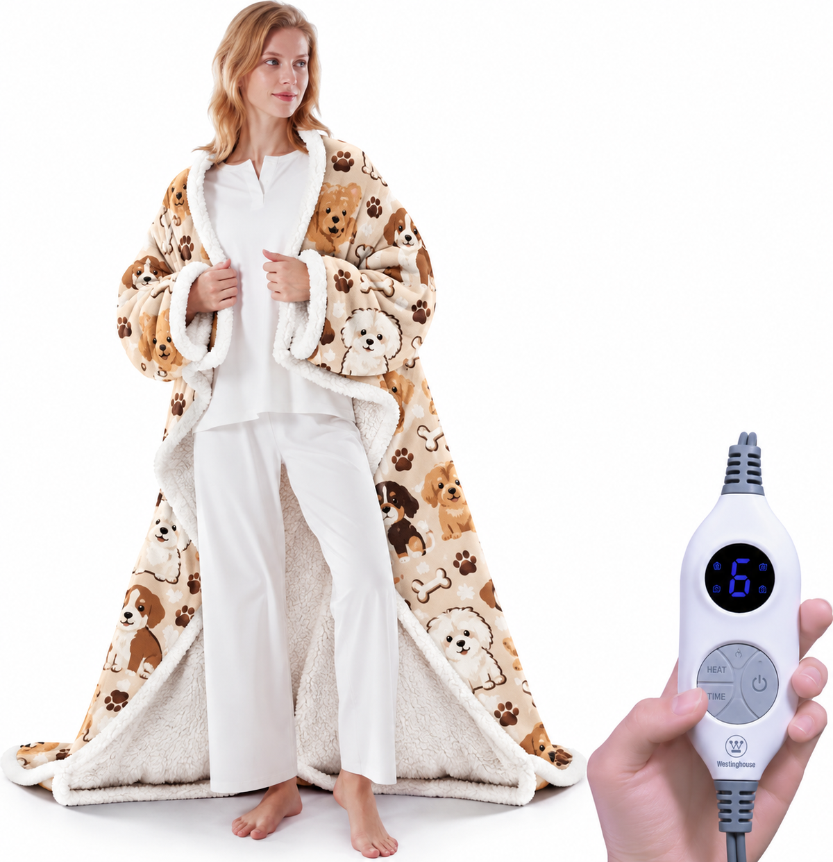 ❄️ Sherpa Wearable Electric Blanket 🎄 Overheat Protection & Auto-Shutoff Function