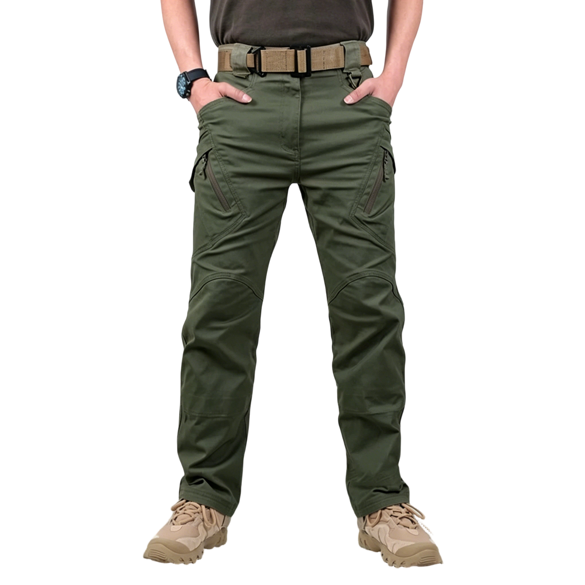 Men's solid color and printed pocket zipper waterproof tactical cargo pants