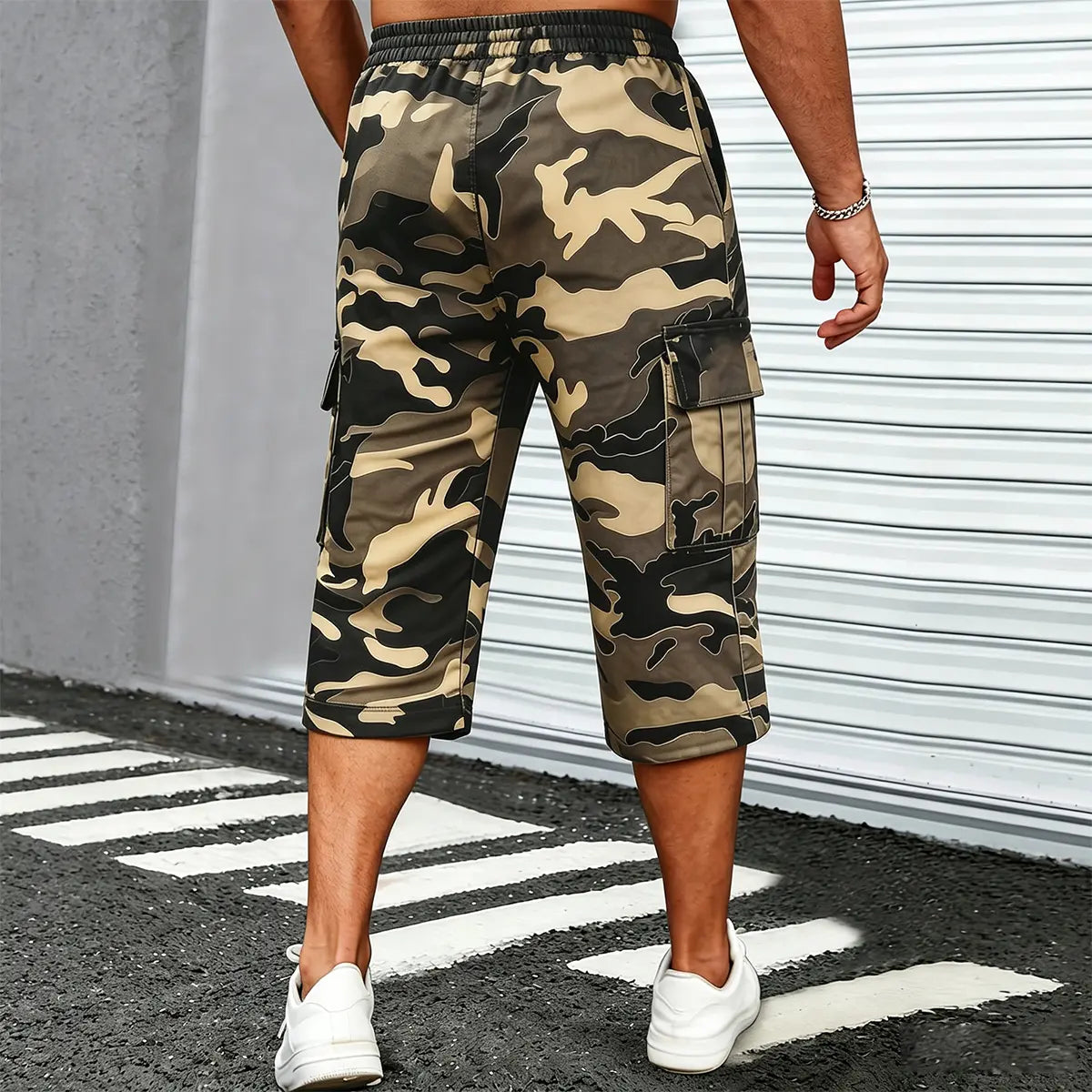Camo Casual Cargo Shorts Set with Adjustable Waist