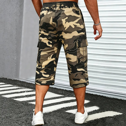 Camo Casual Cargo Shorts Set with Adjustable Waist