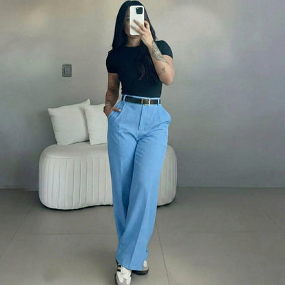 Women's High Waisted Straight Leg Suit Pants