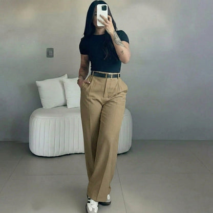 Women's High Waisted Straight Leg Suit Pants