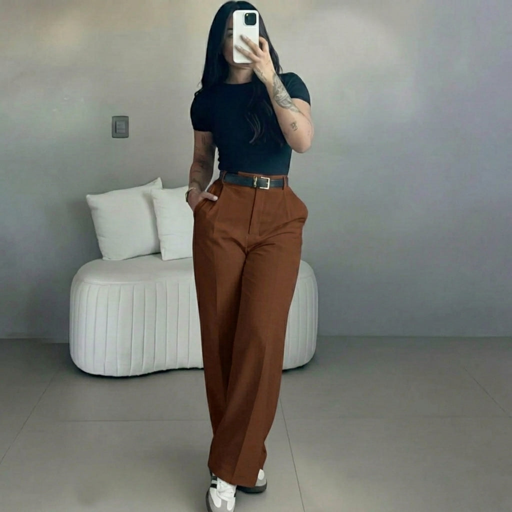 Women's High Waisted Straight Leg Suit Pants