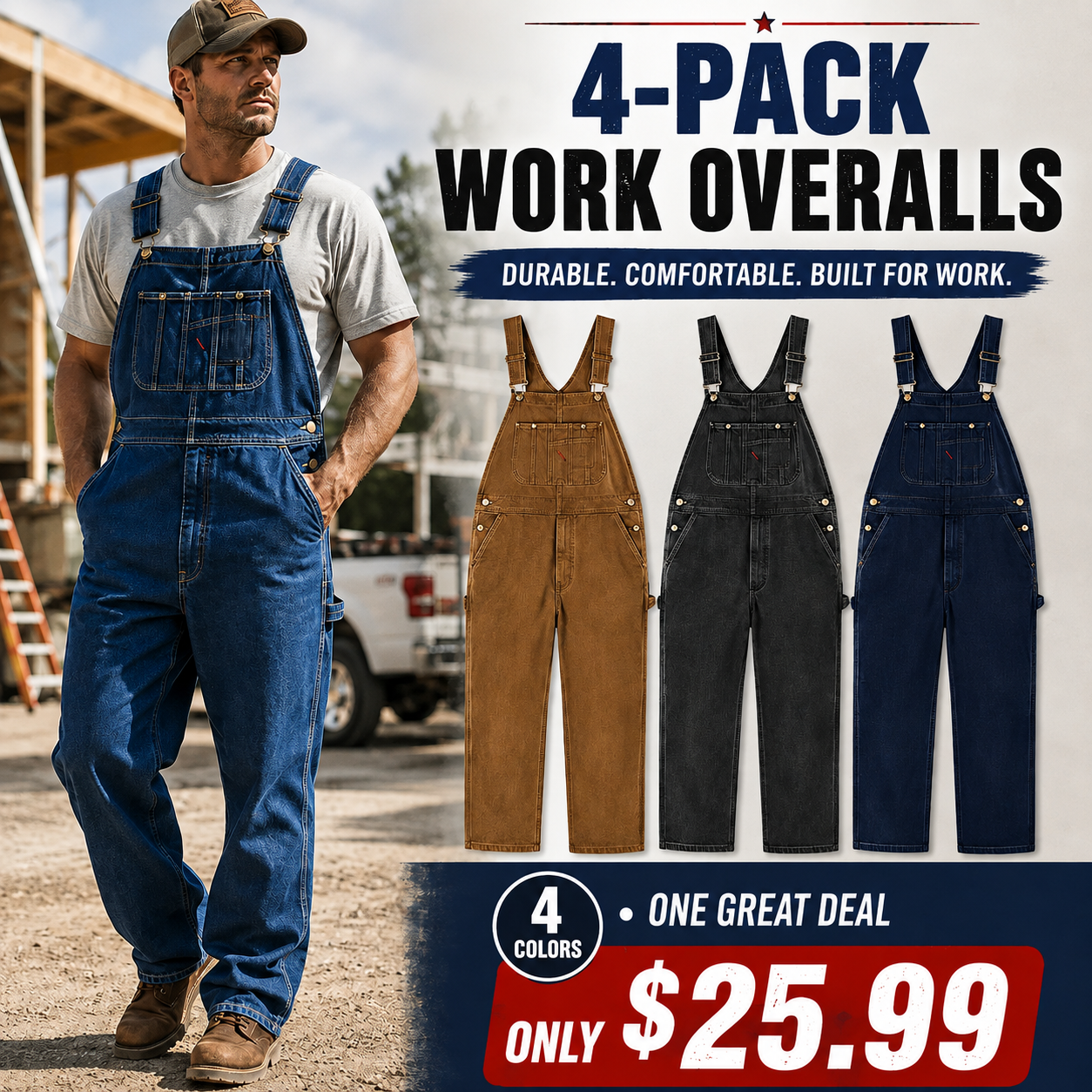 💝💝Last Day Promotion🔥Men's Denim Bib Overalls,  Workwear with Adjustable Straps and Convenient Tool Pockets