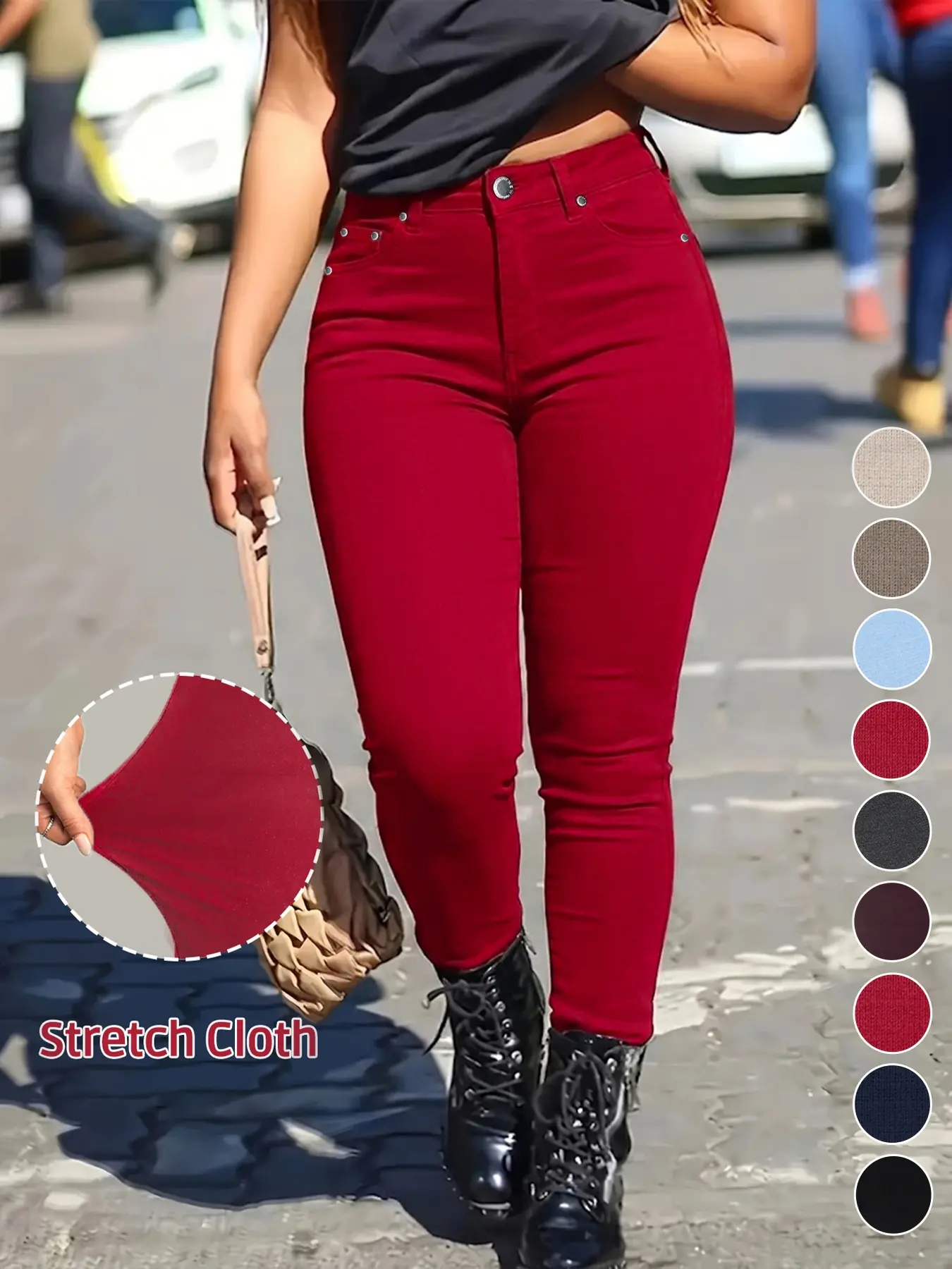 Red stretch skinny pants