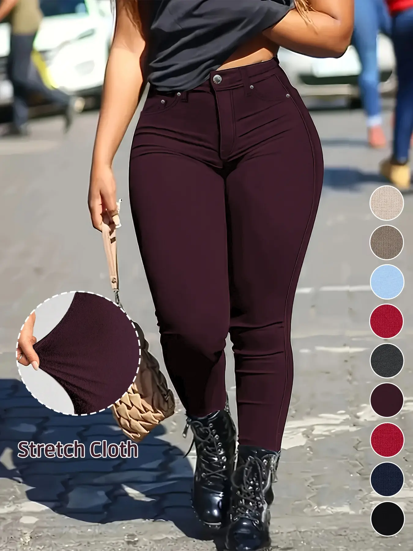 Burgundy stretch skinny pants