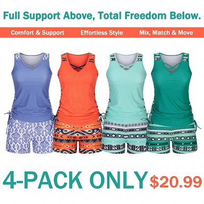 Women's Tummy Control Tankini Set with Shorts