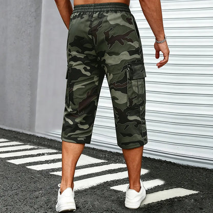 Camo Casual Cargo Shorts Set with Adjustable Waist