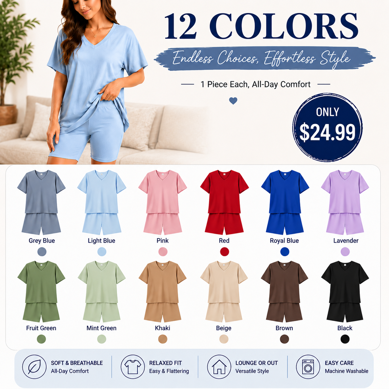 Effortless Summer Lounge Set Oversized Tee + Biker Shorts