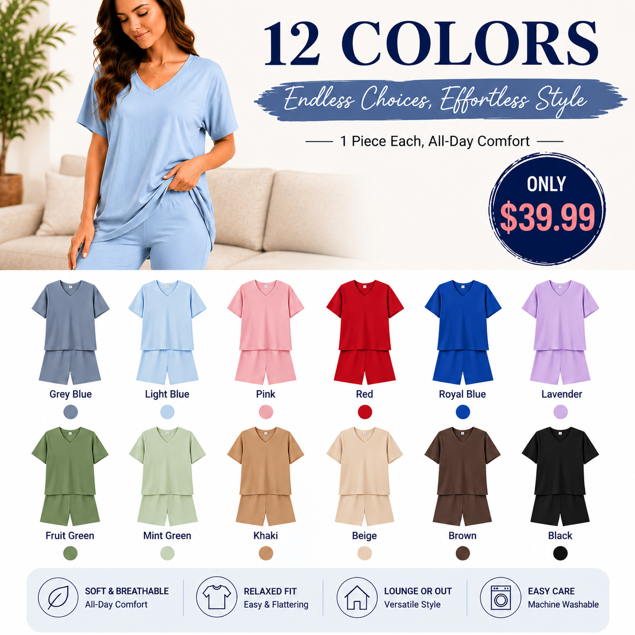 Effortless Summer Lounge Set Oversized Tee + Biker Shorts