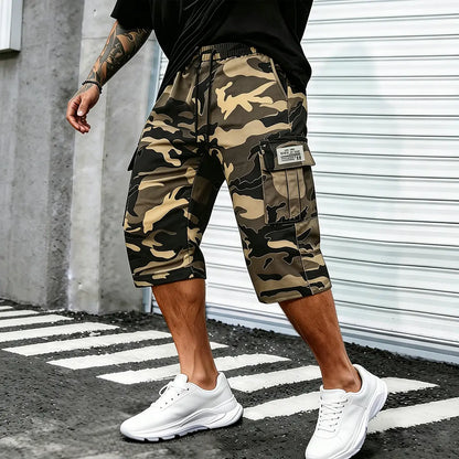 Camo Casual Cargo Shorts Set with Adjustable Waist